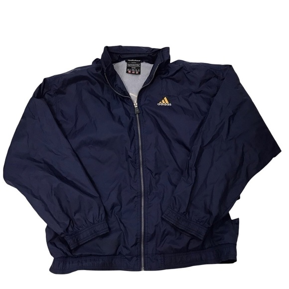 Vtg 90s Adidas Windbreaker Men XL Full Zip Spell Out Jacket Blue Yellow White - Picture 1 of 13